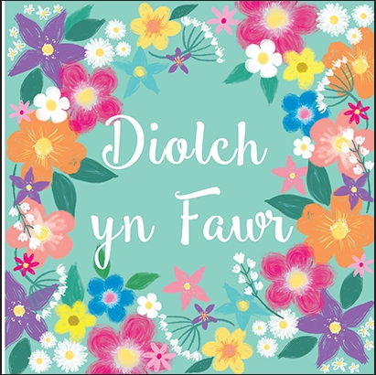 Thank you card Welsh greetings card Floral card Diolch greetings card